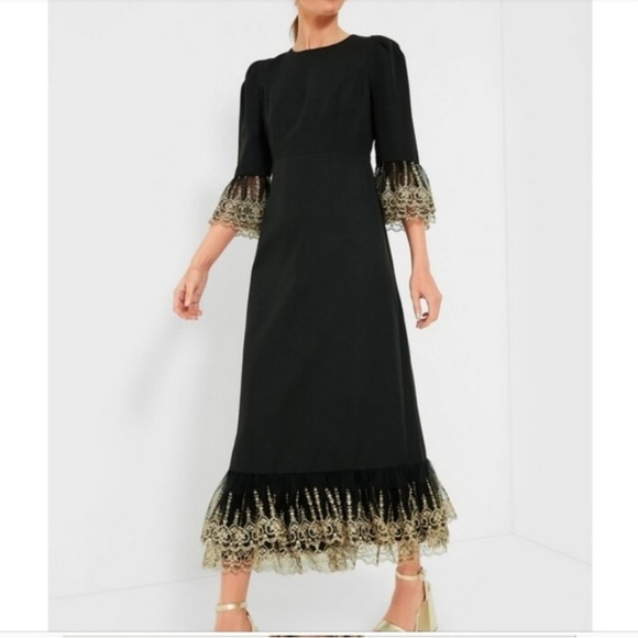 Pomander Place Lillith Black Maxi Dress M NWT Gold Lace Formal Gala - Picture 3 of 12